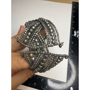 Handcrafted Metallic Silver Beaded Multi Strand Statement Cuff Bracelet